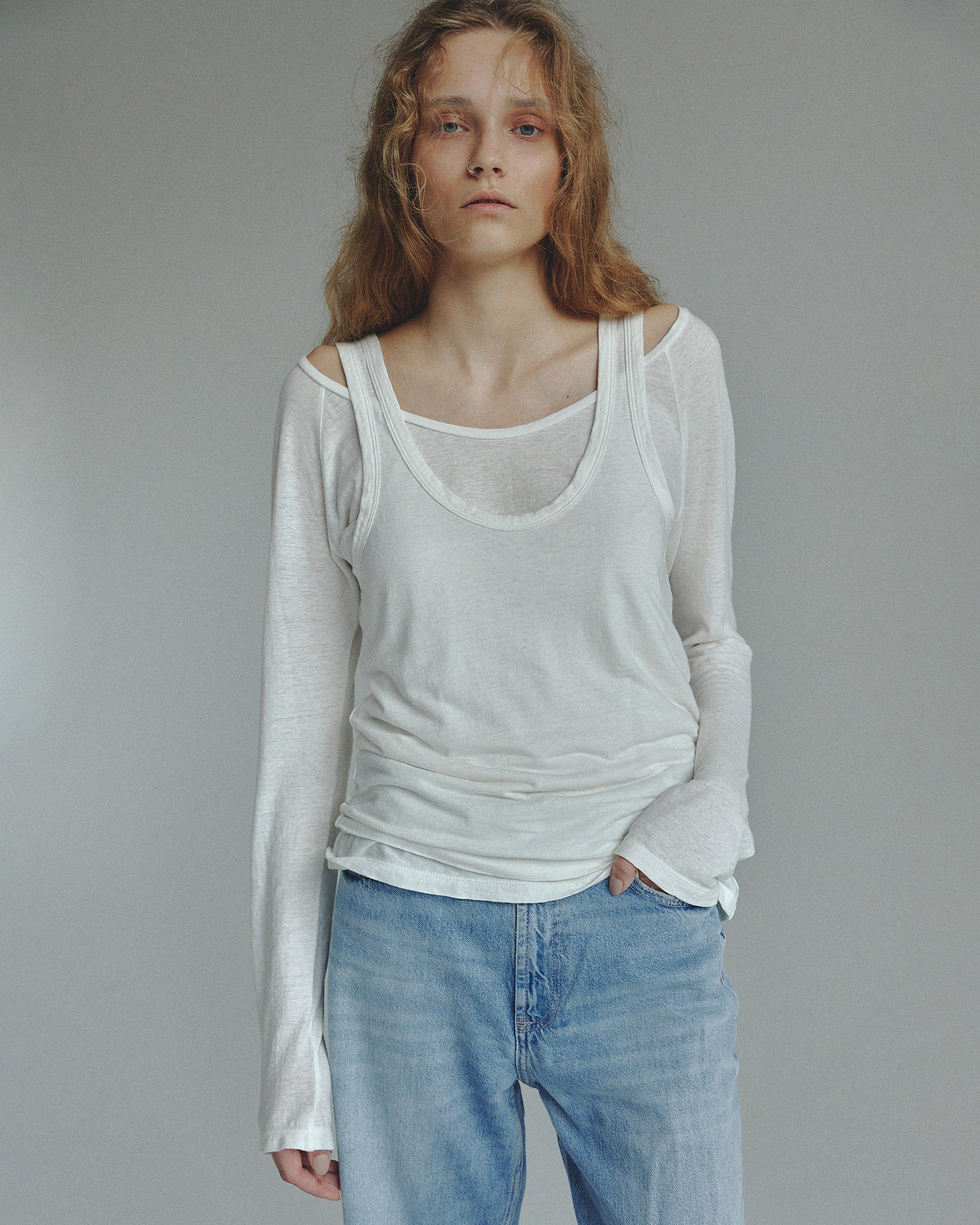 COTTON LINEN WIDE NECK LONG SLEEVE T-SHIRT（コットンリネン
