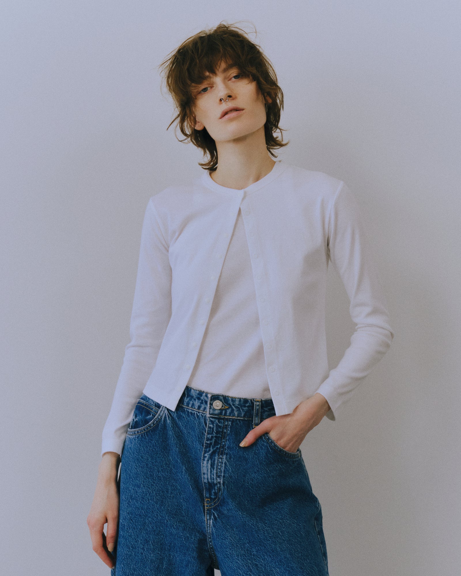 COTTON RIB BUTTON CARDIGAN（コットンフライスドットボタンカーデ